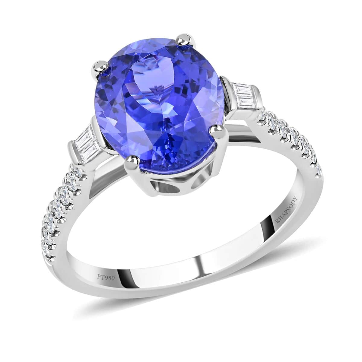 Certified & Appraised Rhapsody 950 Platinum AAAA Tanzanite and E-F VS Diamond Ring (Size 6.0) 4.60 Grams 3.70 ctw image number 0