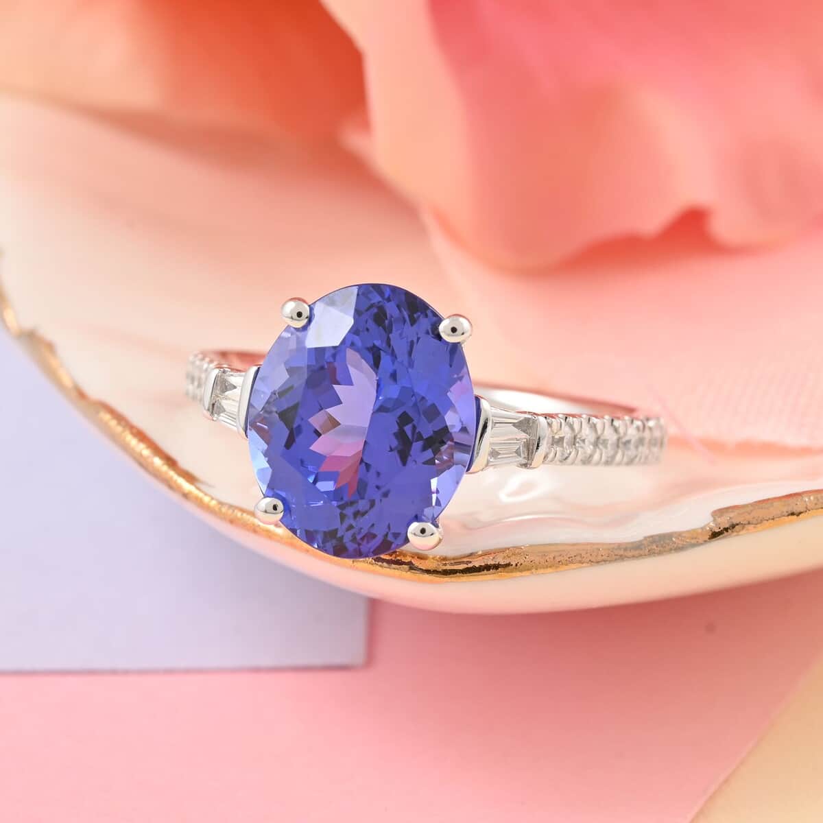 Certified & Appraised Rhapsody 950 Platinum AAAA Tanzanite and E-F VS Diamond Ring (Size 6.0) 4.60 Grams 3.70 ctw image number 1