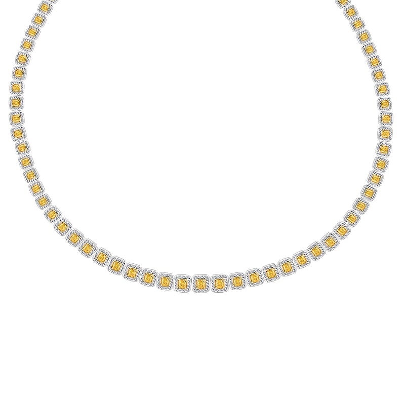 Ankur Treasure Chest Modani 18K White Gold Natural Yellow and White Diamond SI2 Necklace 18 Inches 58.3 Grams 14.90 ctw