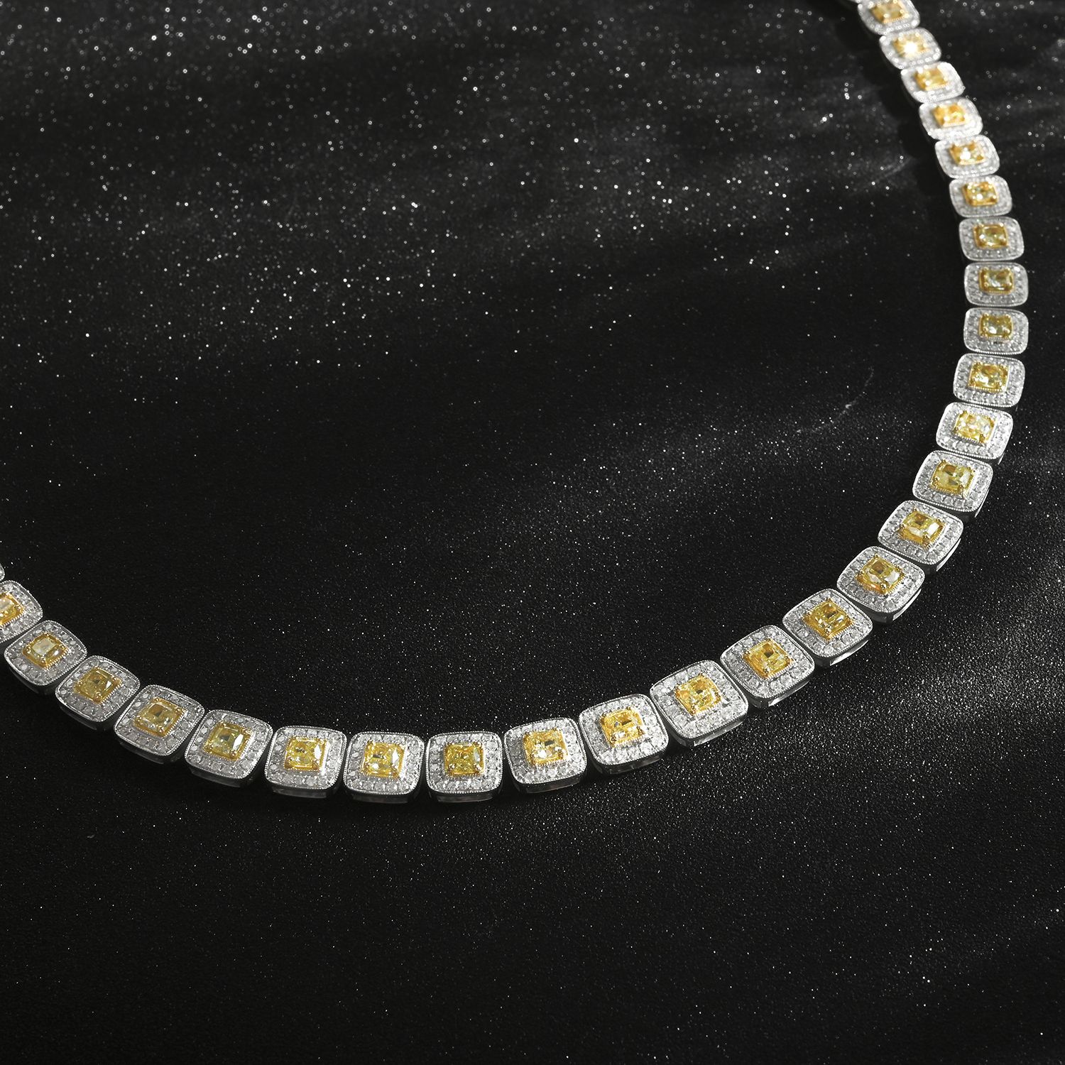 Ankur Treasure Chest Modani 18K White Gold Natural Yellow and White Diamond SI2 Necklace 18 Inches 58.3 Grams 14.90 ctw