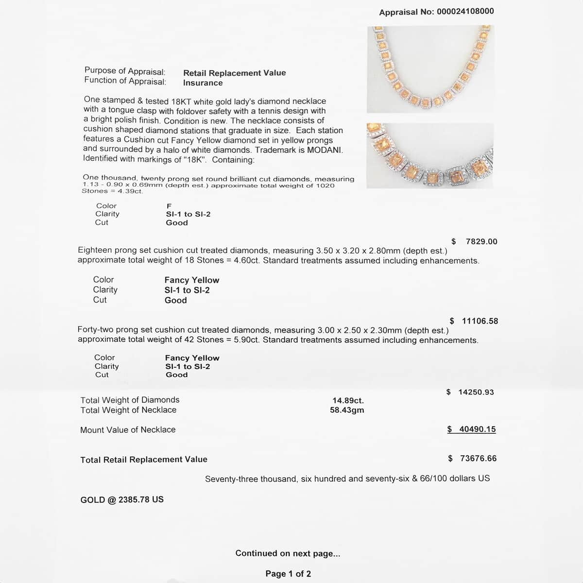 Ankur Treasure Chest Modani 18K White Gold Natural Yellow and White Diamond SI2 Necklace 18 Inches 58.3 Grams 14.90 ctw image number 6