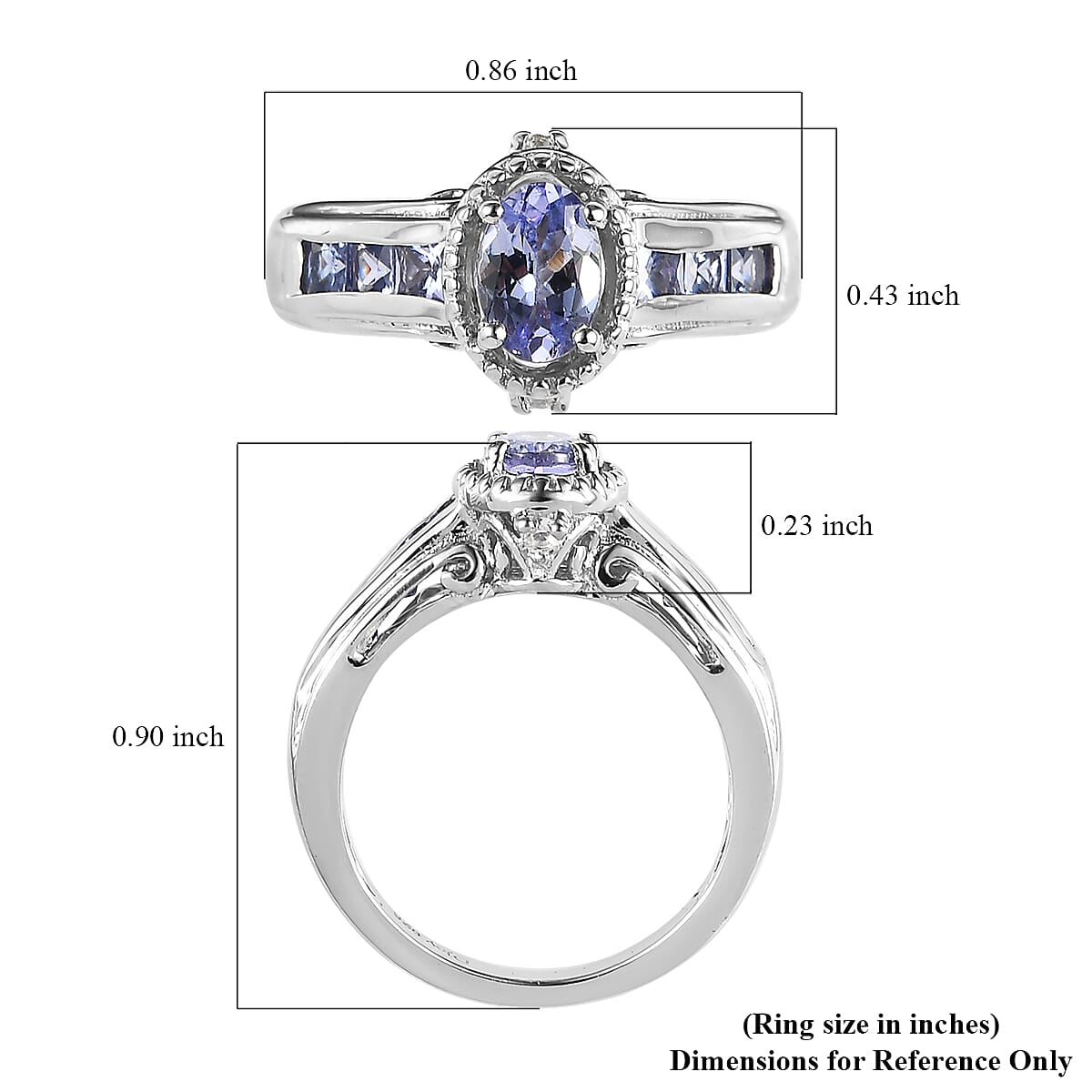 Tanzanite and White Topaz Ring in Platinum Over Sterling Silver (Size 10.0) 1.25 ctw