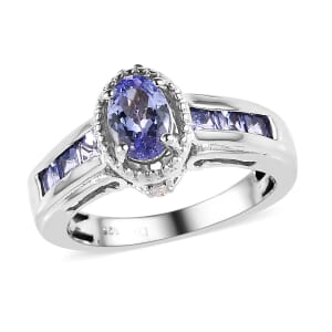 Tanzanite and White Topaz Ring in Platinum Over Sterling Silver (Size 8.0) 1.25 ctw