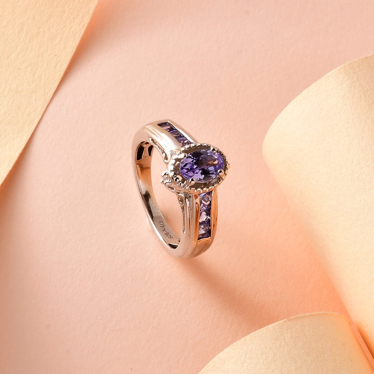 Tanzanite and White Topaz Ring in Platinum Over Sterling Silver (Size 8.0) 1.25 ctw image number 1