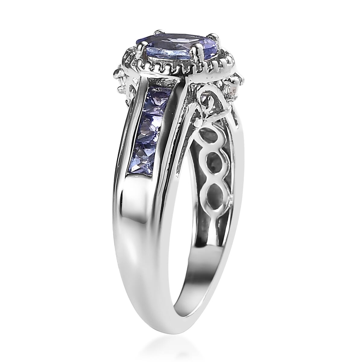 Tanzanite and White Topaz Ring in Platinum Over Sterling Silver (Size 8.0) 1.25 ctw image number 3