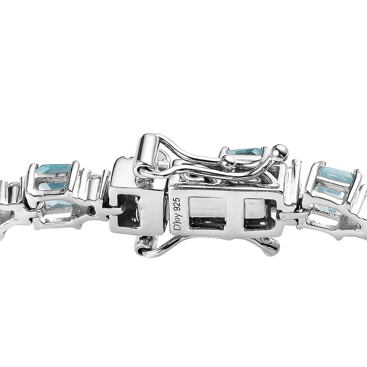 Asscher Cut Madagascar Paraiba Apatite and Moissanite Tennis Bracelet in Platinum Over Sterling Silver (7.25 In) 11.00 ctw image number 3