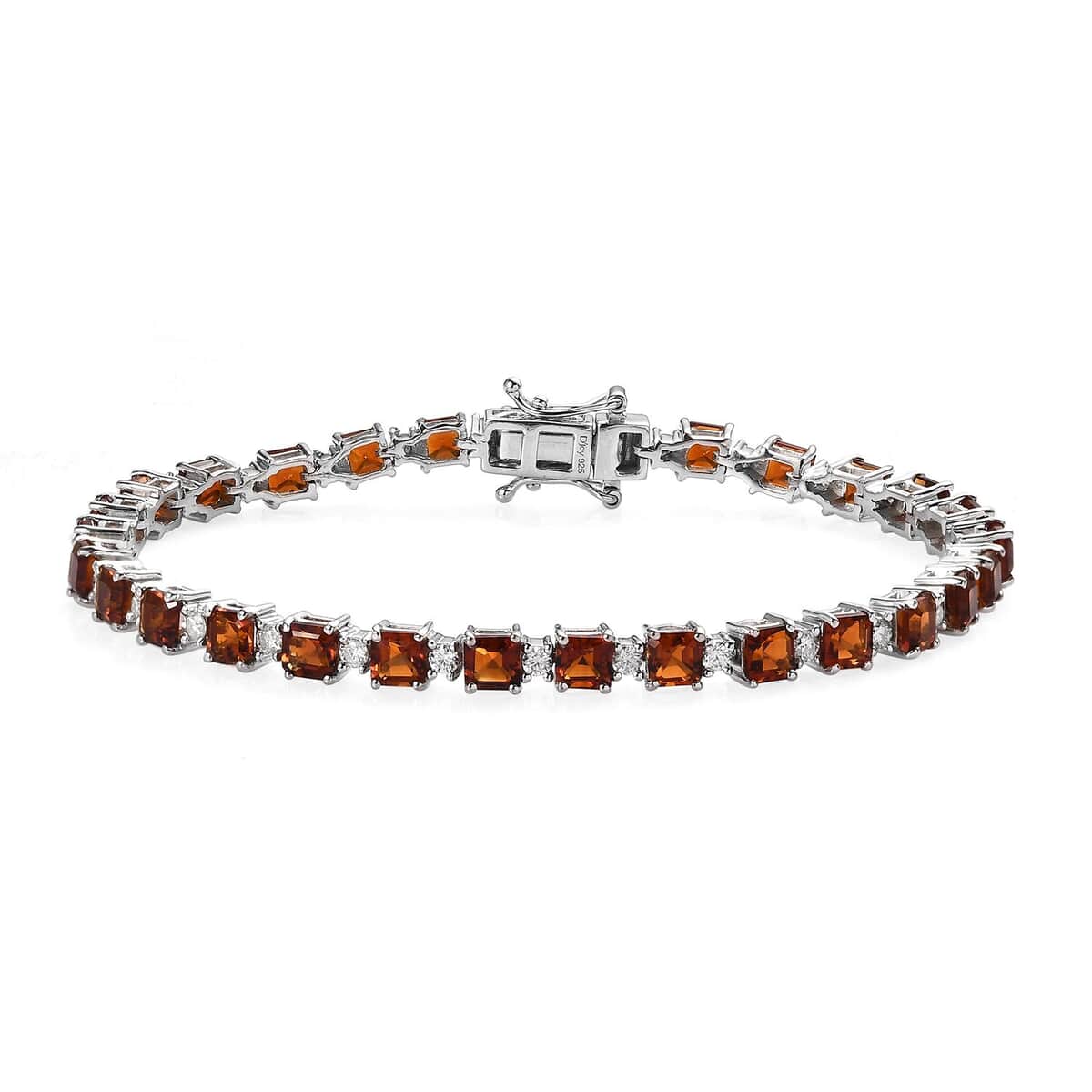 Asscher Cut Brazilian Cherry Citrine and Moissanite Tennis Bracelet in Platinum Over Sterling Silver (7.25 In) 9.90 ctw image number 0