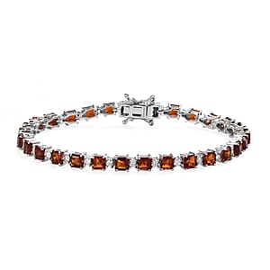Asscher Cut Brazilian Cherry Citrine and Moissanite Tennis Bracelet in Platinum Over Sterling Silver (7.25 In) 9.90 ctw