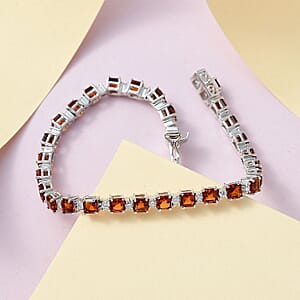Asscher Cut Brazilian Cherry Citrine and Moissanite Tennis Bracelet in Platinum Over Sterling Silver (7.25 In) 9.90 ctw