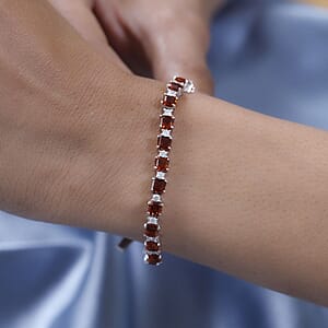 Asscher Cut Brazilian Cherry Citrine and Moissanite Tennis Bracelet in Platinum Over Sterling Silver (7.25 In) 9.90 ctw