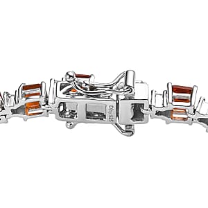 Asscher Cut Brazilian Cherry Citrine and Moissanite Tennis Bracelet in Platinum Over Sterling Silver (7.25 In) 9.90 ctw