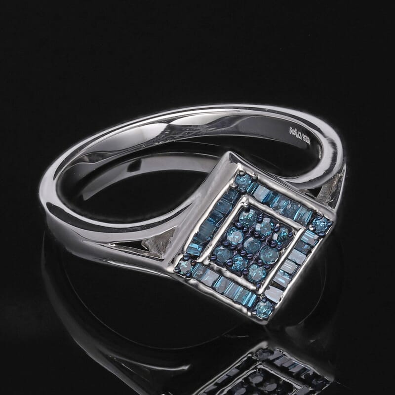 Venice Blue Diamond I1-I2 Ring in Platinum Over Sterling Silver (Size 10.0) 0.25 ctw