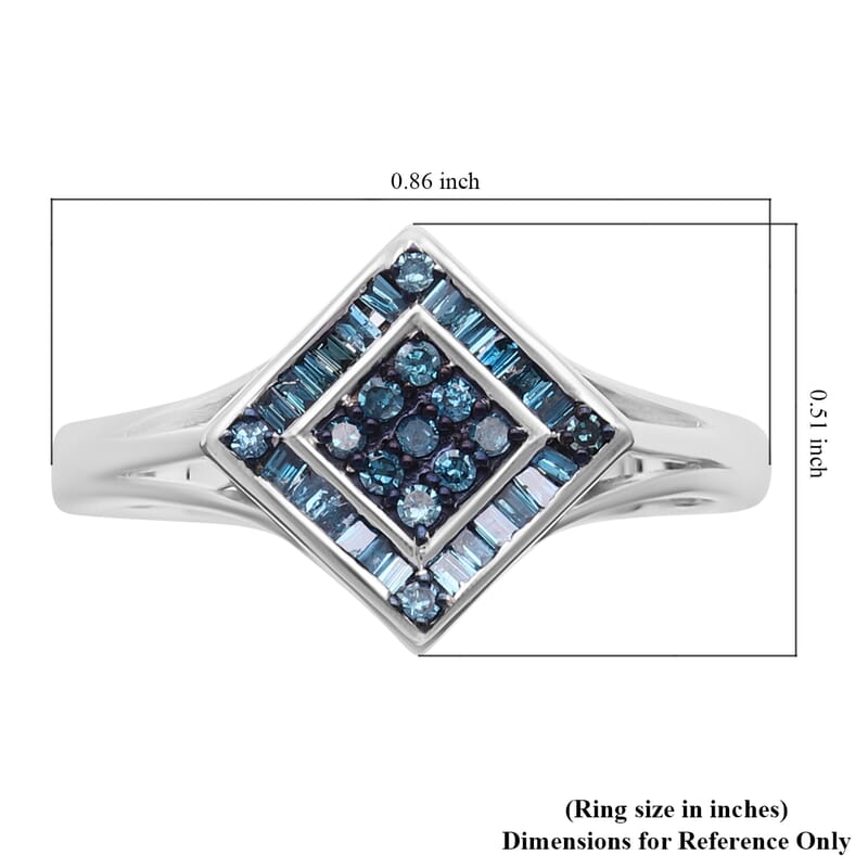 Venice Blue Diamond I1-I2 Ring in Platinum Over Sterling Silver (Size 10.0) 0.25 ctw