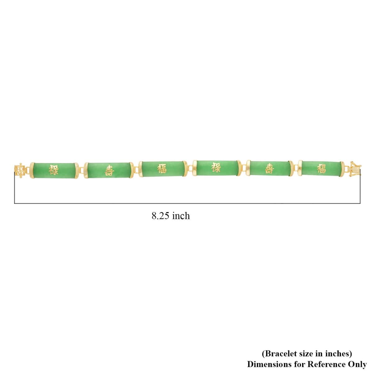 Green Jade (D) 60.00 ctw Station Bracelet , Green Jade Bracelet , 14K Yellow Gold Over Sterling Silver Bracelet , Symbols Bracelet , Silver Station Bracelet (6.50 In) image number 4