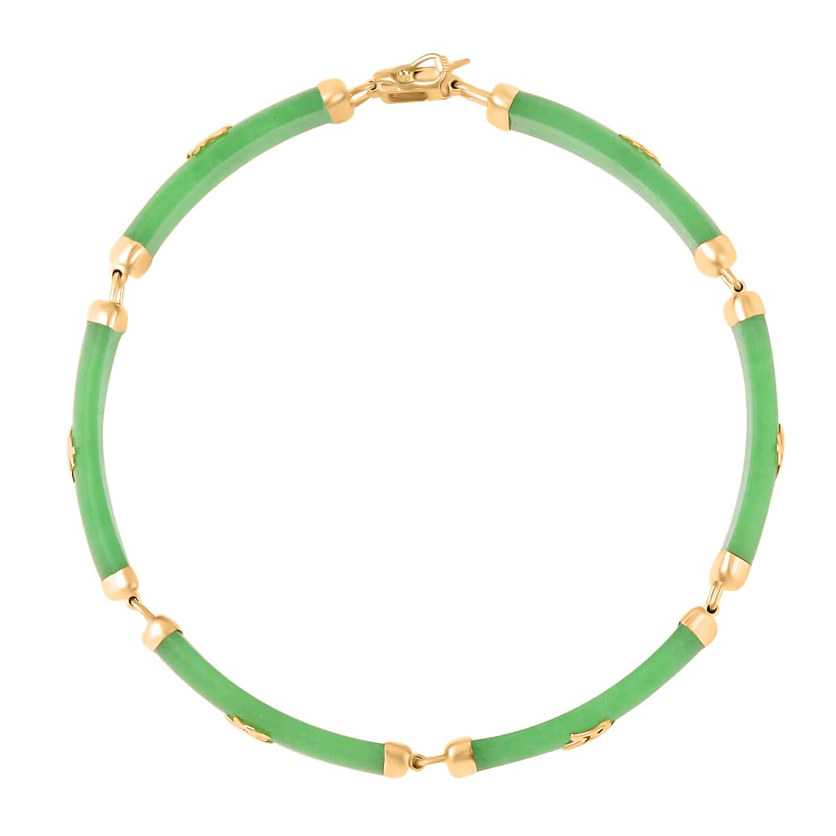 Green Jade (D) 60.00 ctw Station Bracelet , Green Jade Bracelet , 14K Yellow Gold Over Sterling Silver Bracelet , Symbols Bracelet , Silver Station Bracelet (6.50 In) image number 6