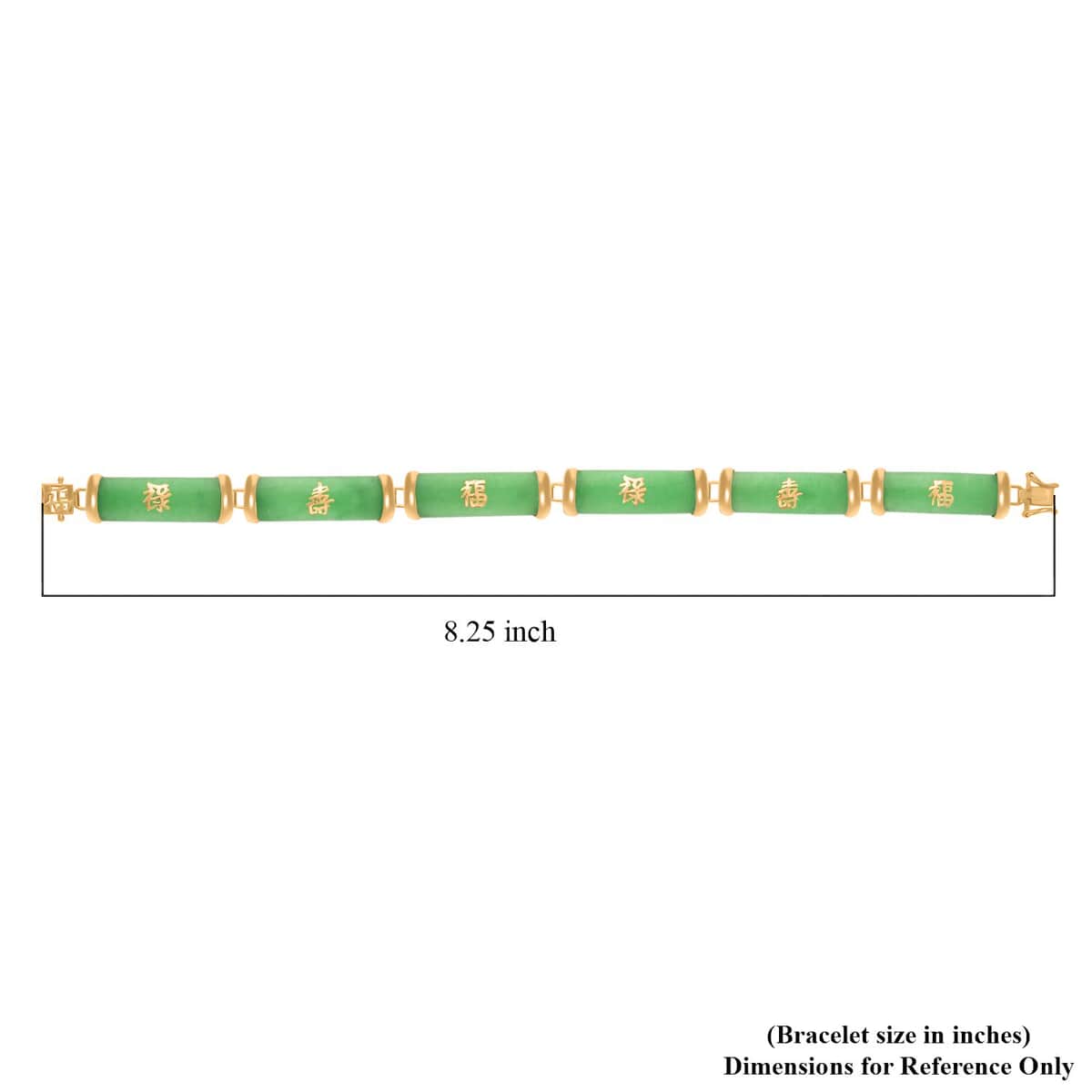 Green Jade (D) 60.00 ctw Station Bracelet , Green Jade Bracelet , 14K Yellow Gold Over Sterling Silver Bracelet , Symbols Bracelet , Silver Station Bracelet (6.50 In) image number 7