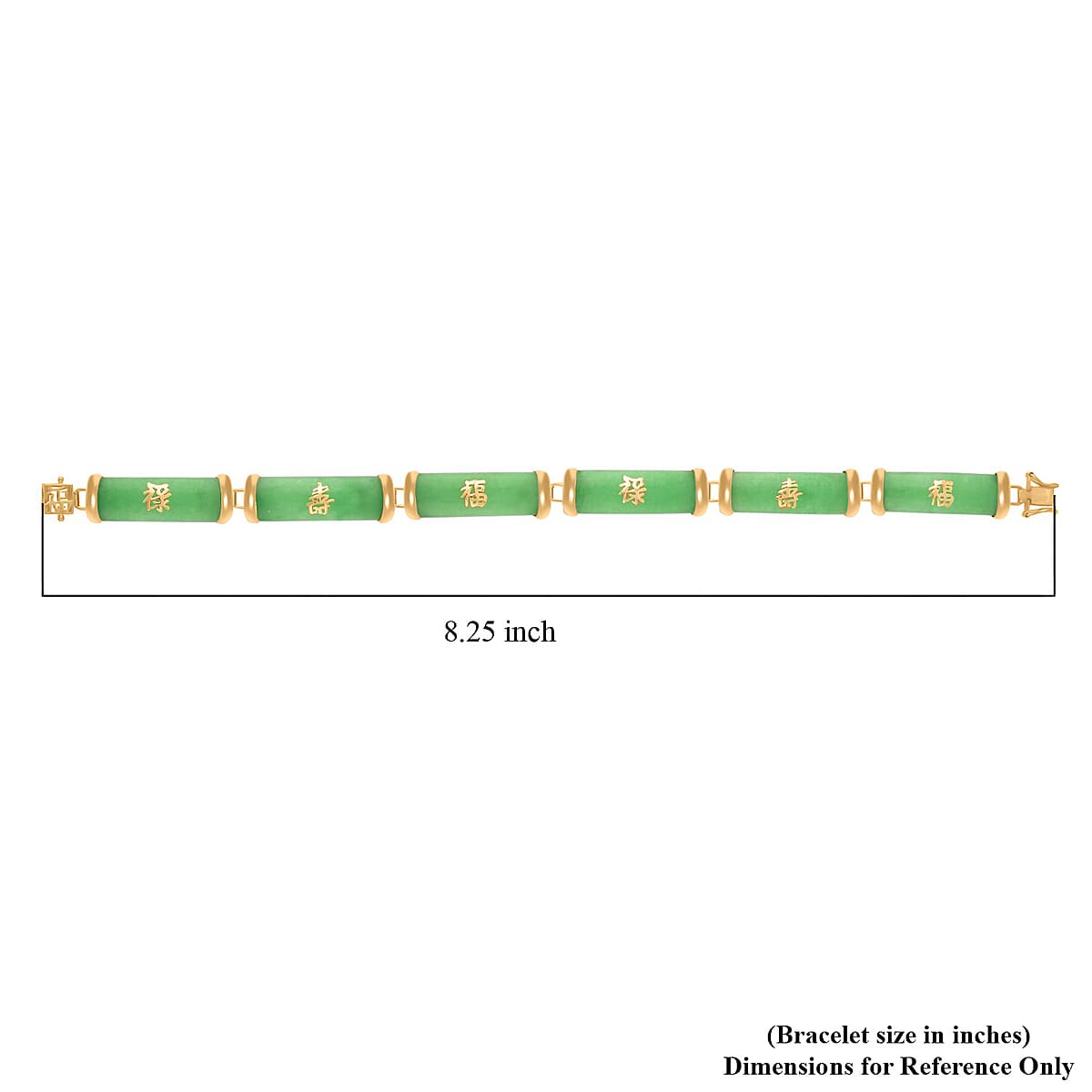 Green Jade (D) Station Bracelet, Green Jade Bracelet, 14K Yellow Gold Over Sterling Silver Bracelet, Symbols Bracelet, Silver Station Bracelet (7.25 In) 60.00 ctw image number 7