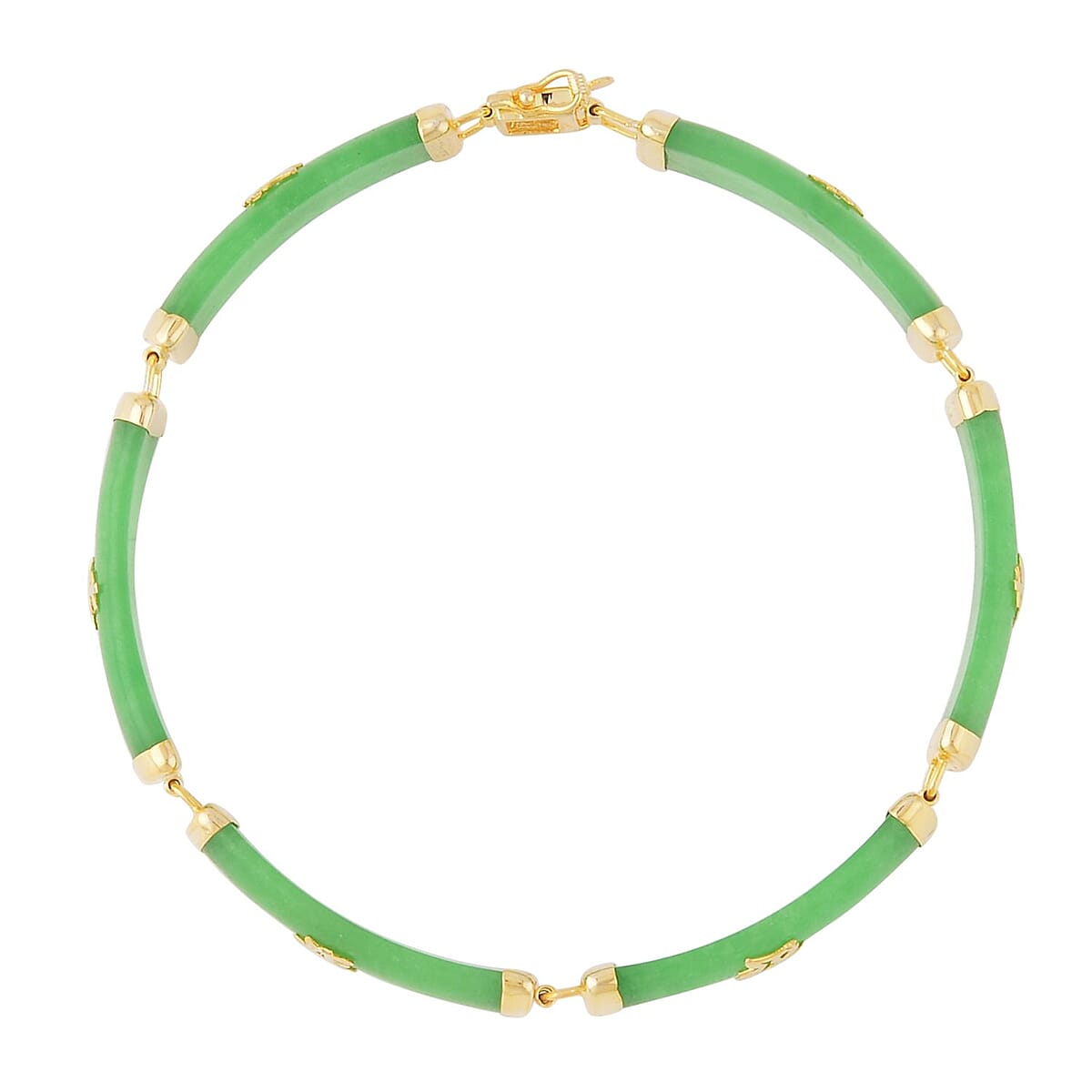 Green Jade (D) 60.00 ctw Station Bracelet , Green Jade Bracelet , 14K Yellow Gold Over Sterling Silver Bracelet , Symbols Bracelet , Silver Station Bracelet (8.00 In) image number 3