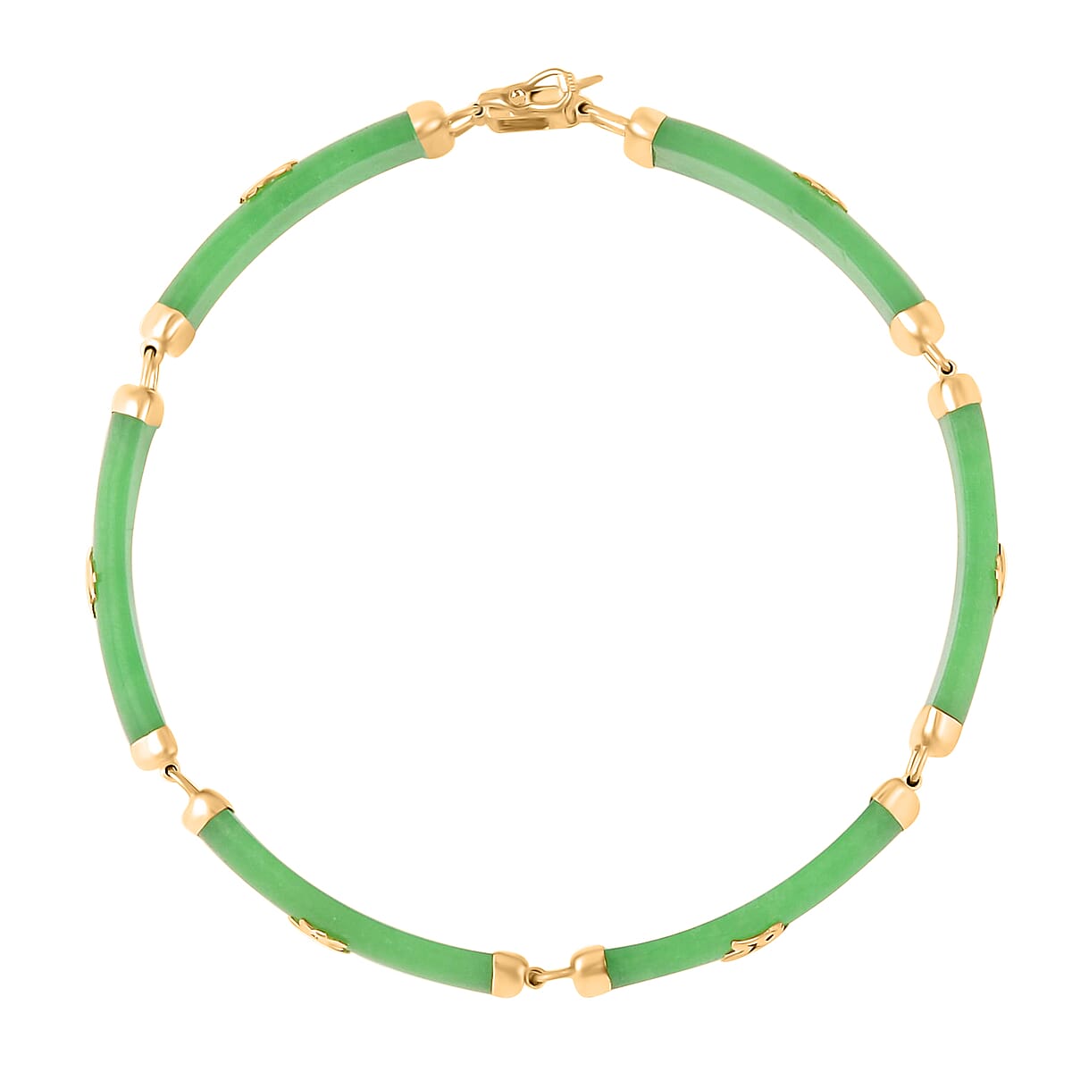 Green Jade (D) 60.00 ctw Station Bracelet , Green Jade Bracelet , 14K Yellow Gold Over Sterling Silver Bracelet , Symbols Bracelet , Silver Station Bracelet (8.00 In) image number 6