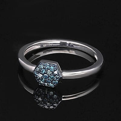 Venice Blue Diamond I1-I2 Hexagon Shape Cluster Ring in Platinum Over Sterling Silver (Size 10.0) 0.20 ctw