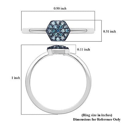 Venice Blue Diamond I1-I2 Hexagon Shape Cluster Ring in Platinum Over Sterling Silver (Size 10.0) 0.20 ctw