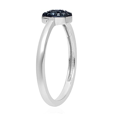 Venice Blue Diamond I1-I2 Hexagon Shape Cluster Ring in Platinum Over Sterling Silver (Size 7.0) 0.20 ctw
