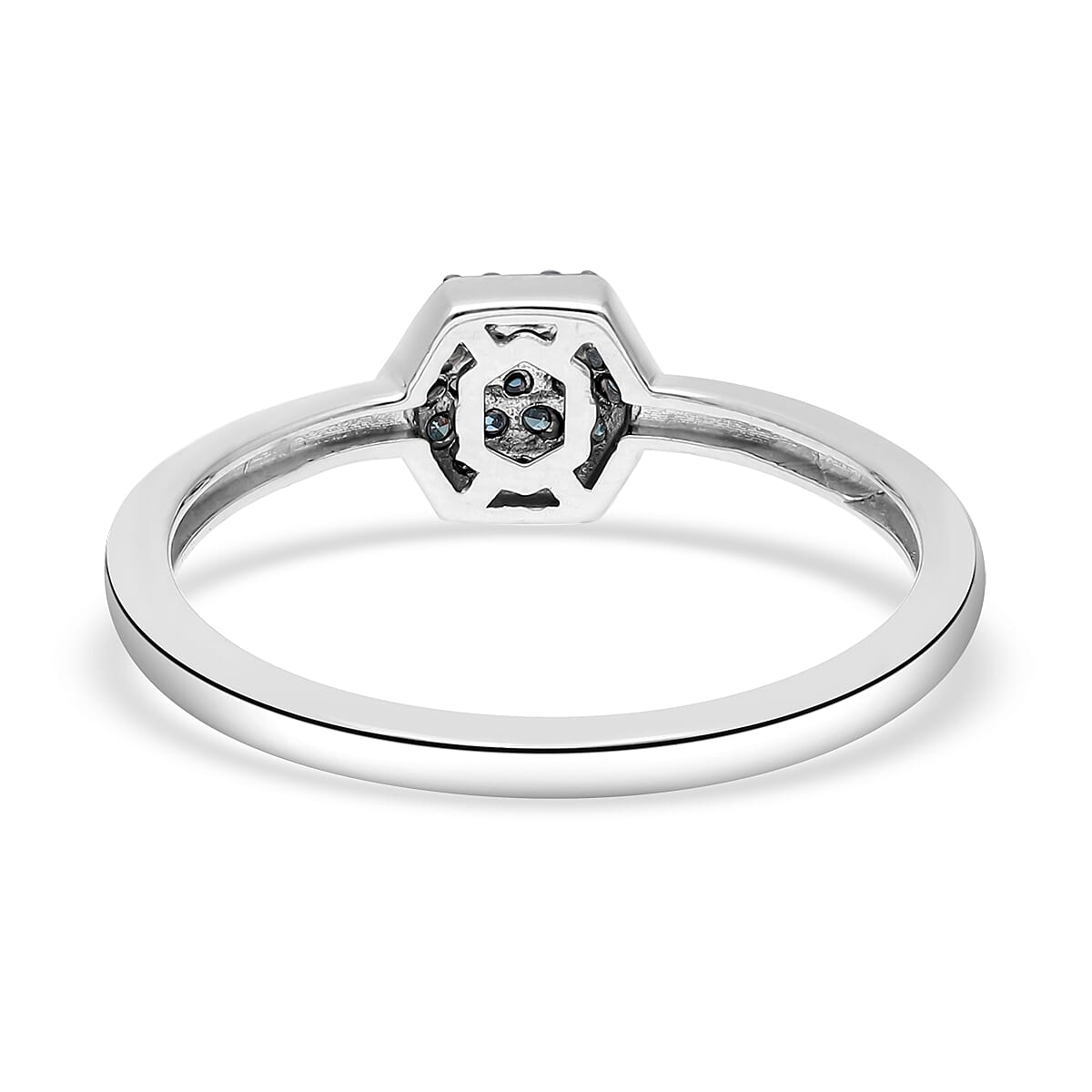 Venice Blue Diamond I1-I2 Hexagon Shape Cluster Ring in Platinum Over Sterling Silver (Size 7.0) 0.20 ctw