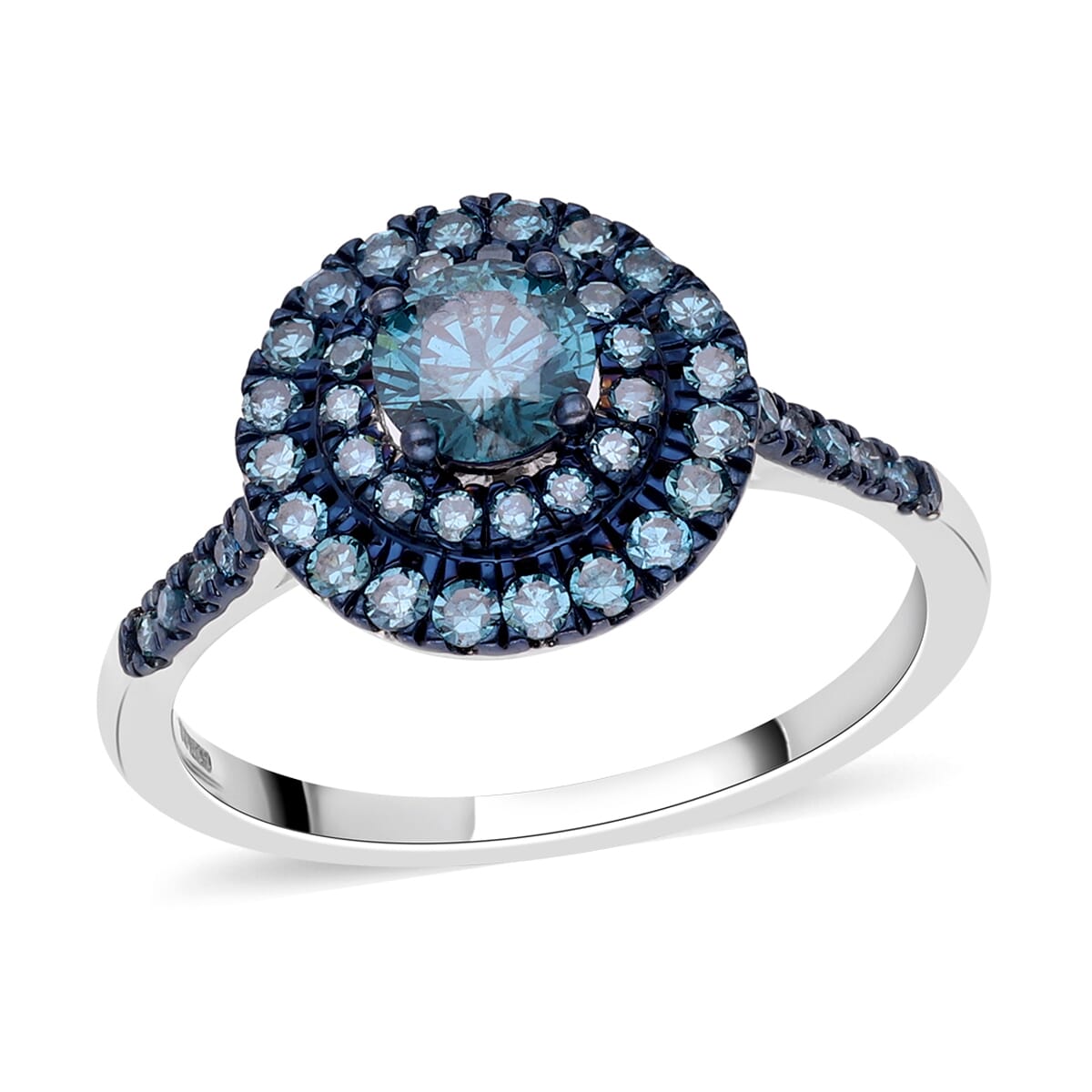 Luxoro 10K White Gold Venice Blue Diamond (I1-I2) Halo Ring (Size 10.0) (2.5 g) 1.00 ctw image number 0