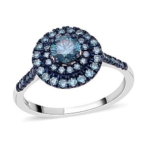Luxoro 10K White Gold Venice Blue Diamond I1-I2 Double Halo Ring (Size 10.0) 1.00 ctw