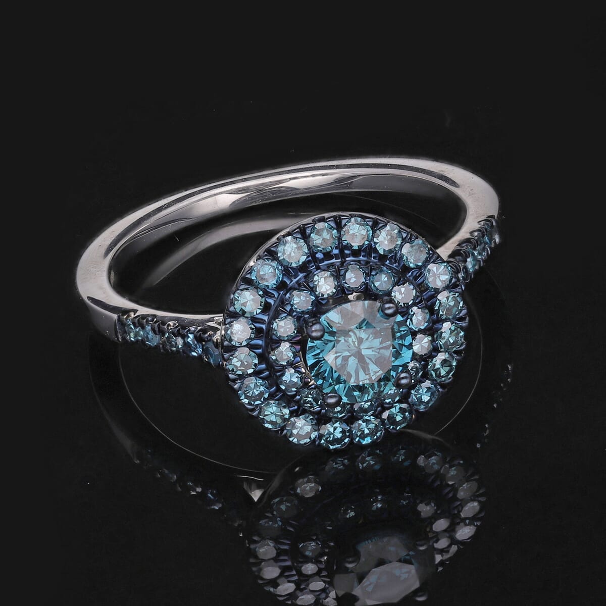 Luxoro 10K White Gold Venice Blue Diamond (I1-I2) Halo Ring (Size 10.0) (2.5 g) 1.00 ctw image number 1