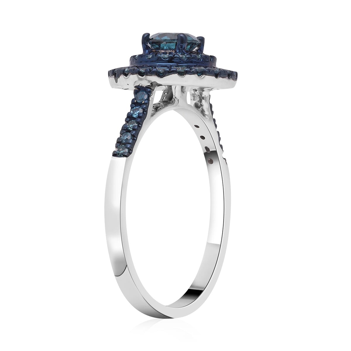 Luxoro 10K White Gold Venice Blue Diamond (I1-I2) Halo Ring (Size 10.0) (2.5 g) 1.00 ctw image number 3