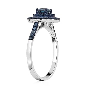 Luxoro 10K White Gold Venice Blue Diamond I1-I2 Double Halo Ring (Size 6.0) 1.00 ctw