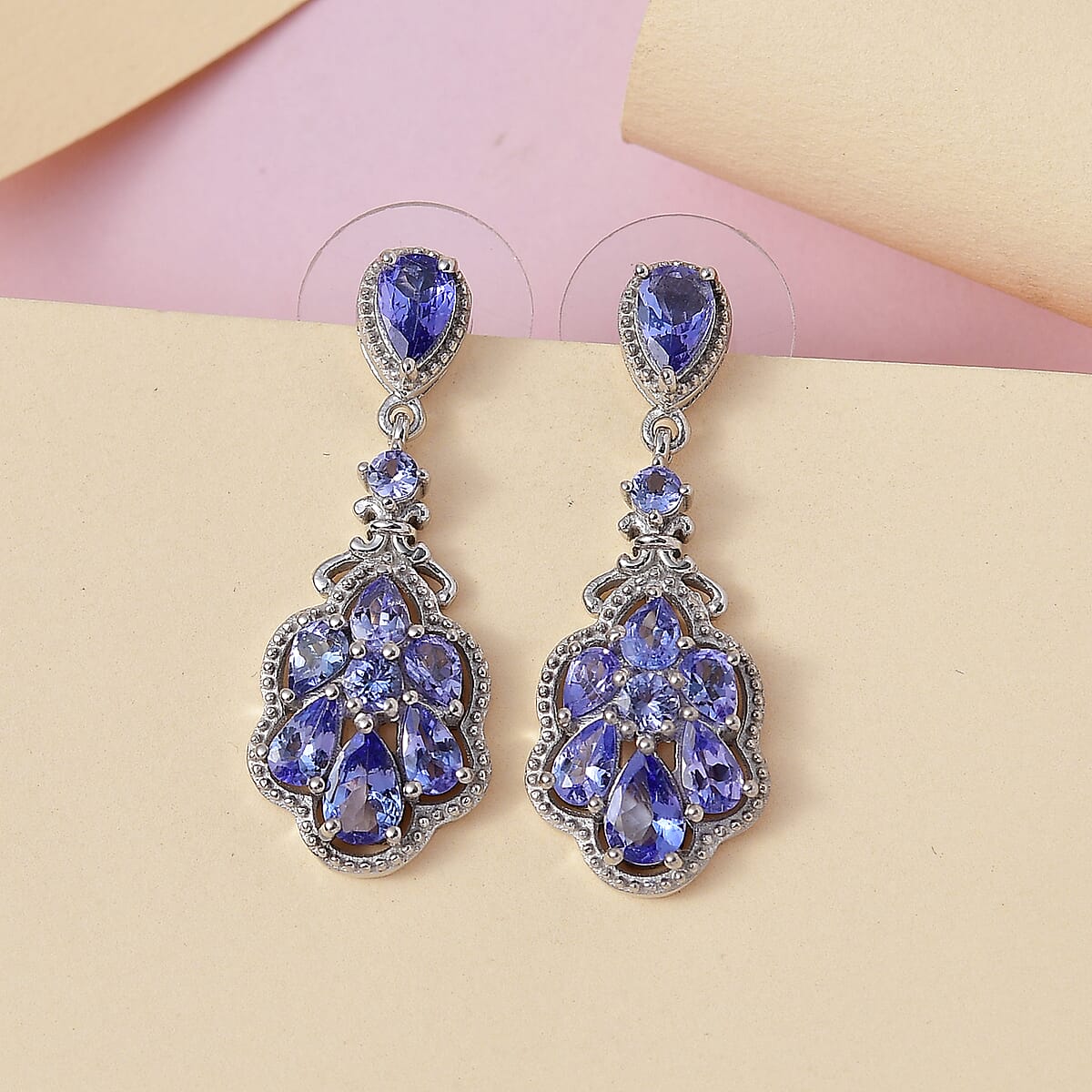 Tanzanite Dangle Earrings in Platinum Over Sterling Silver 3.50 ctw image number 1