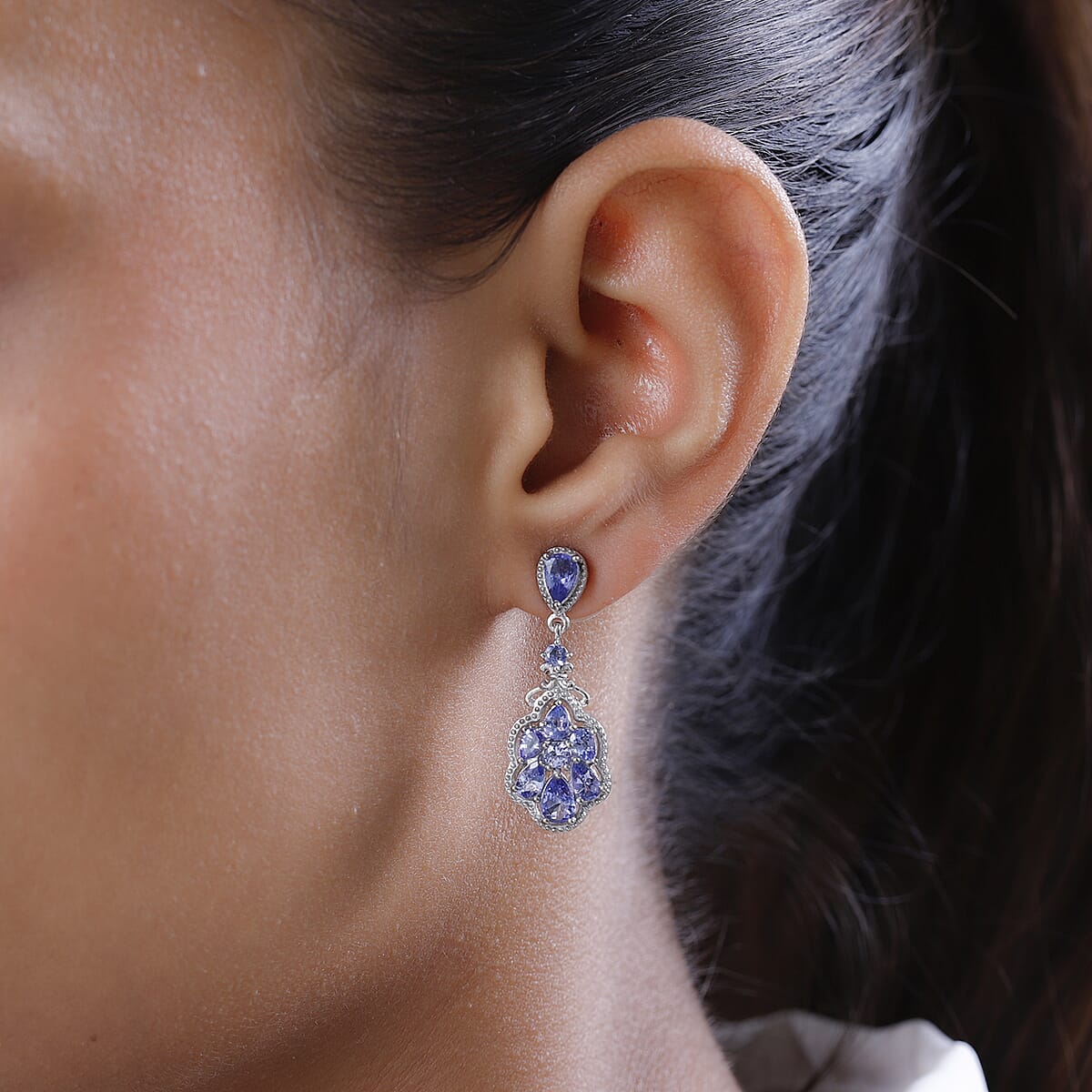 Tanzanite Dangle Earrings in Platinum Over Sterling Silver 3.50 ctw image number 2