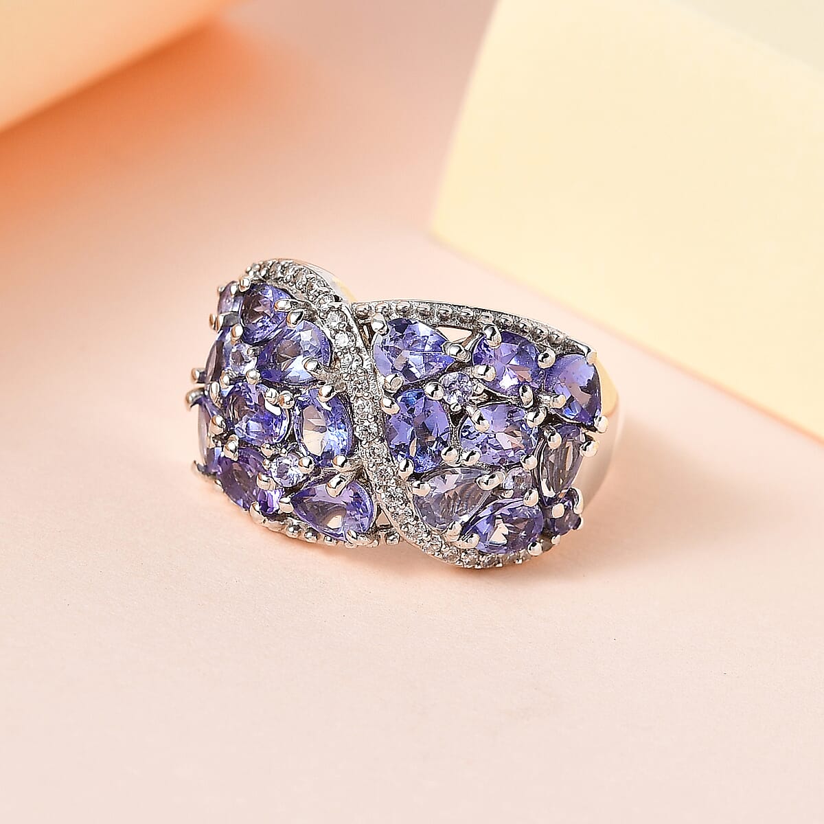 Tanzanite and White Zircon Ring in Platinum Over Sterling Silver (Size 8.0) 2.15 ctw image number 1