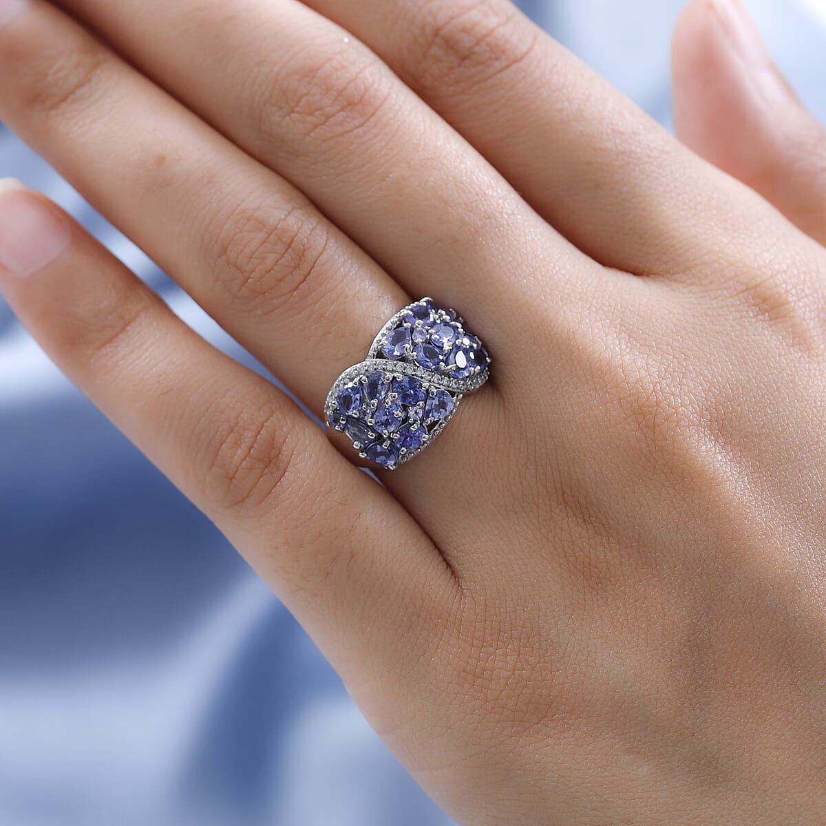 Tanzanite and White Zircon Ring in Platinum Over Sterling Silver (Size 8.0) 2.15 ctw image number 2