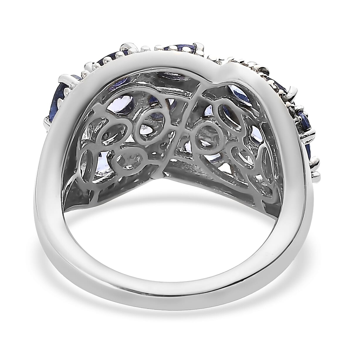 Tanzanite and White Zircon Ring in Platinum Over Sterling Silver (Size 8.0) 2.15 ctw image number 4