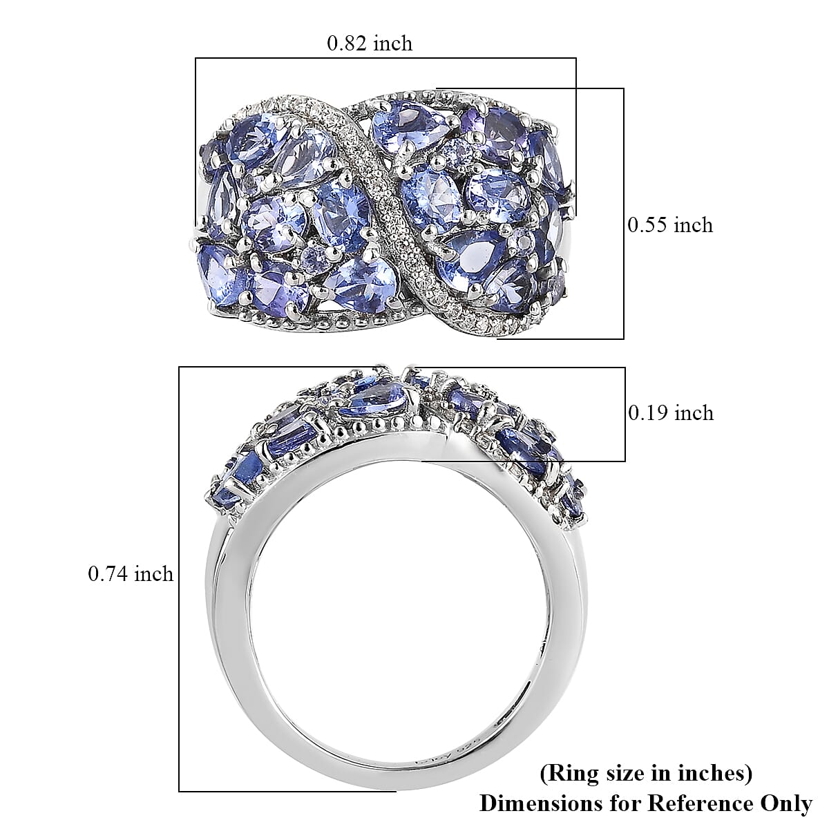 Tanzanite and White Zircon Ring in Platinum Over Sterling Silver (Size 8.0) 2.15 ctw image number 5
