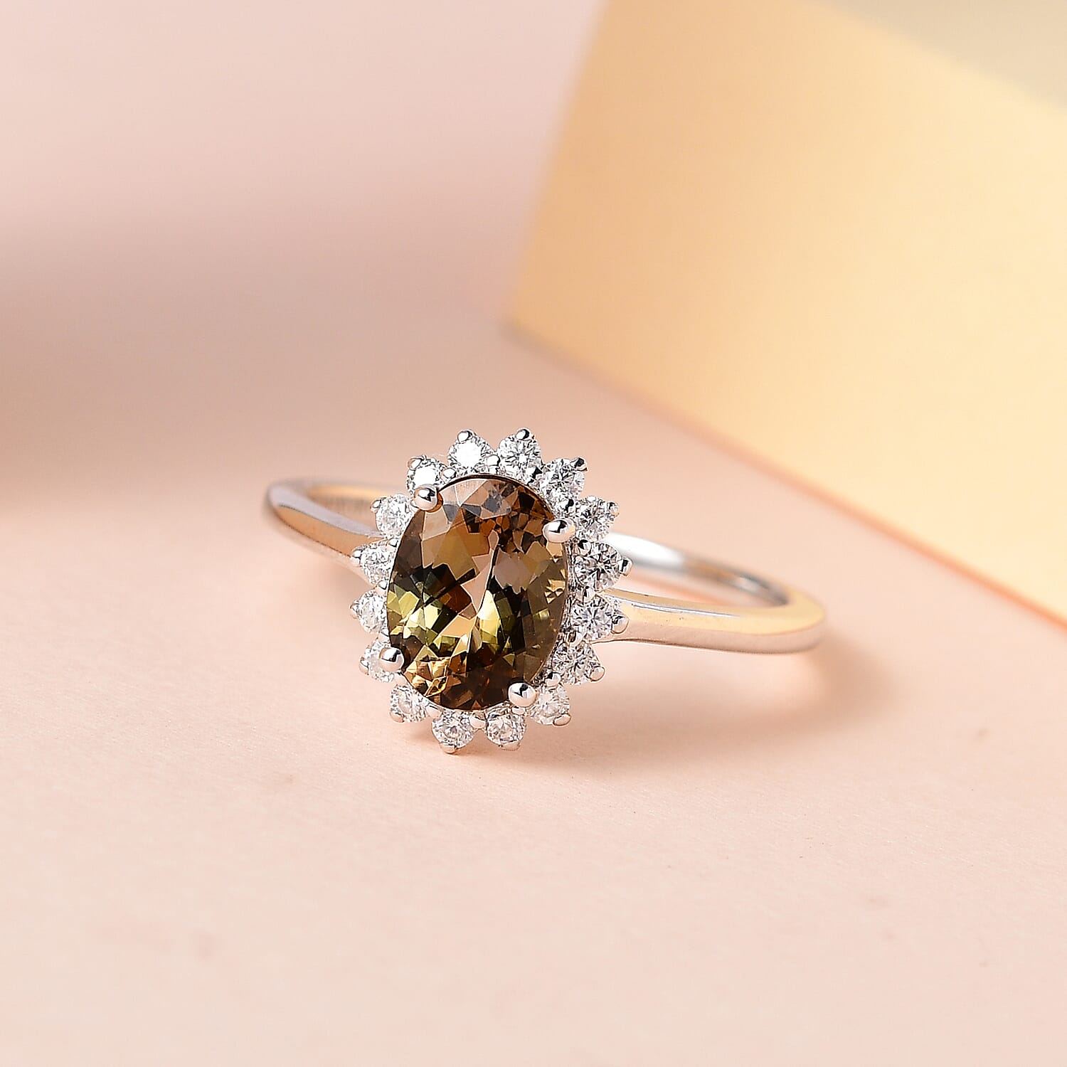 Luxoro 10K White Gold Premium Golden Tanzanite and Moissanite Sunburst Ring (Size 10.0) 1.85 ctw