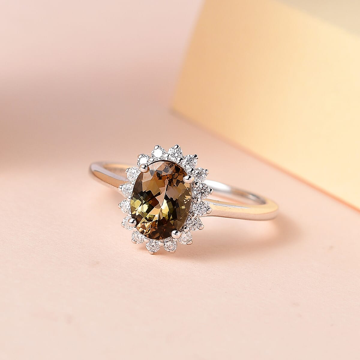 Luxoro 10K White Gold Premium Golden Tanzanite and Moissanite Sunburst Ring (Size 7.0) 1.85 ctw image number 1