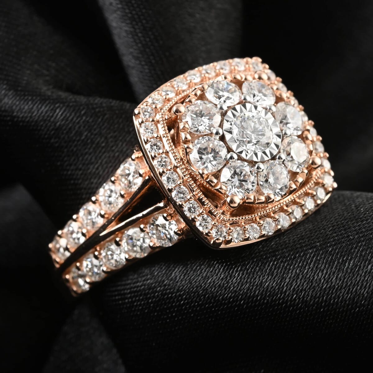 10K Rose Gold G-H SI Diamond Square Shaped Ring (Size 7.0) 7.30 Grams 2.00 ctw image number 1
