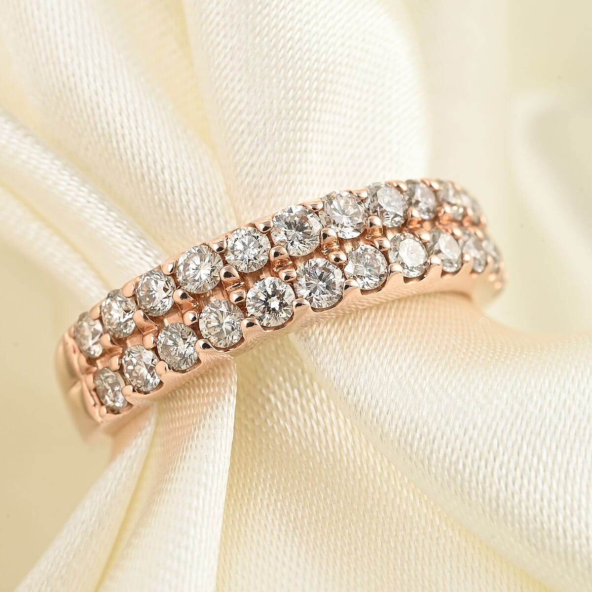 10K Rose Gold G-H SI Diamond Two Lined Band Ring (Size 7.0) 4.20 Grams 1.00 ctw image number 1