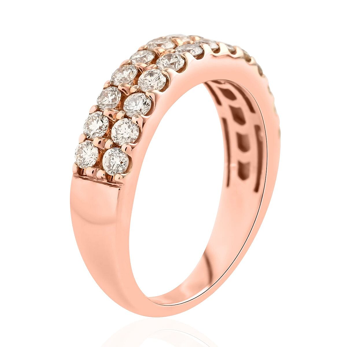 10K Rose Gold G-H SI Diamond Two Lined Band Ring (Size 7.0) 4.20 Grams 1.00 ctw image number 3