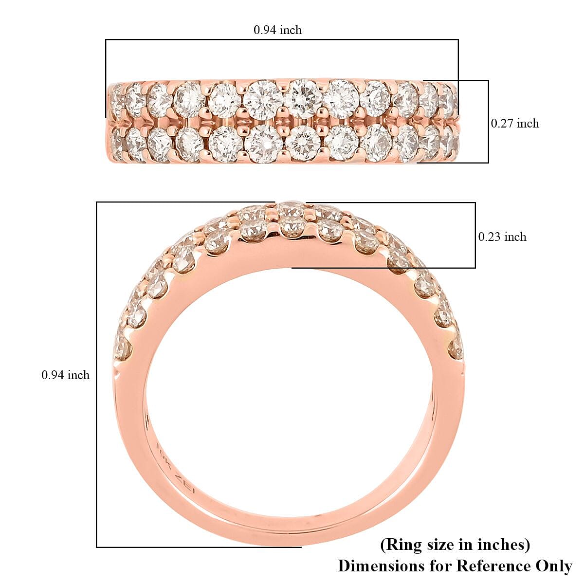 10K Rose Gold G-H SI Diamond Two Lined Band Ring (Size 7.0) 4.20 Grams 1.00 ctw image number 4