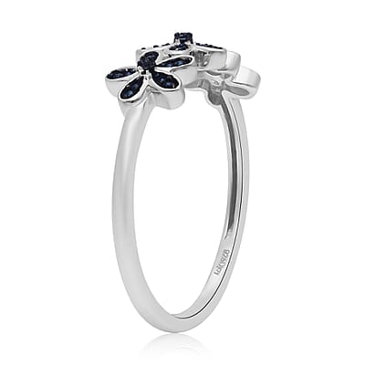 Blue Diamond Accent Floral Ring in Platinum Over Sterling Silver (Size 10.0)