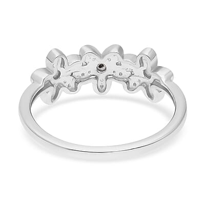 Blue Diamond Accent Floral Ring in Platinum Over Sterling Silver (Size 10.0)