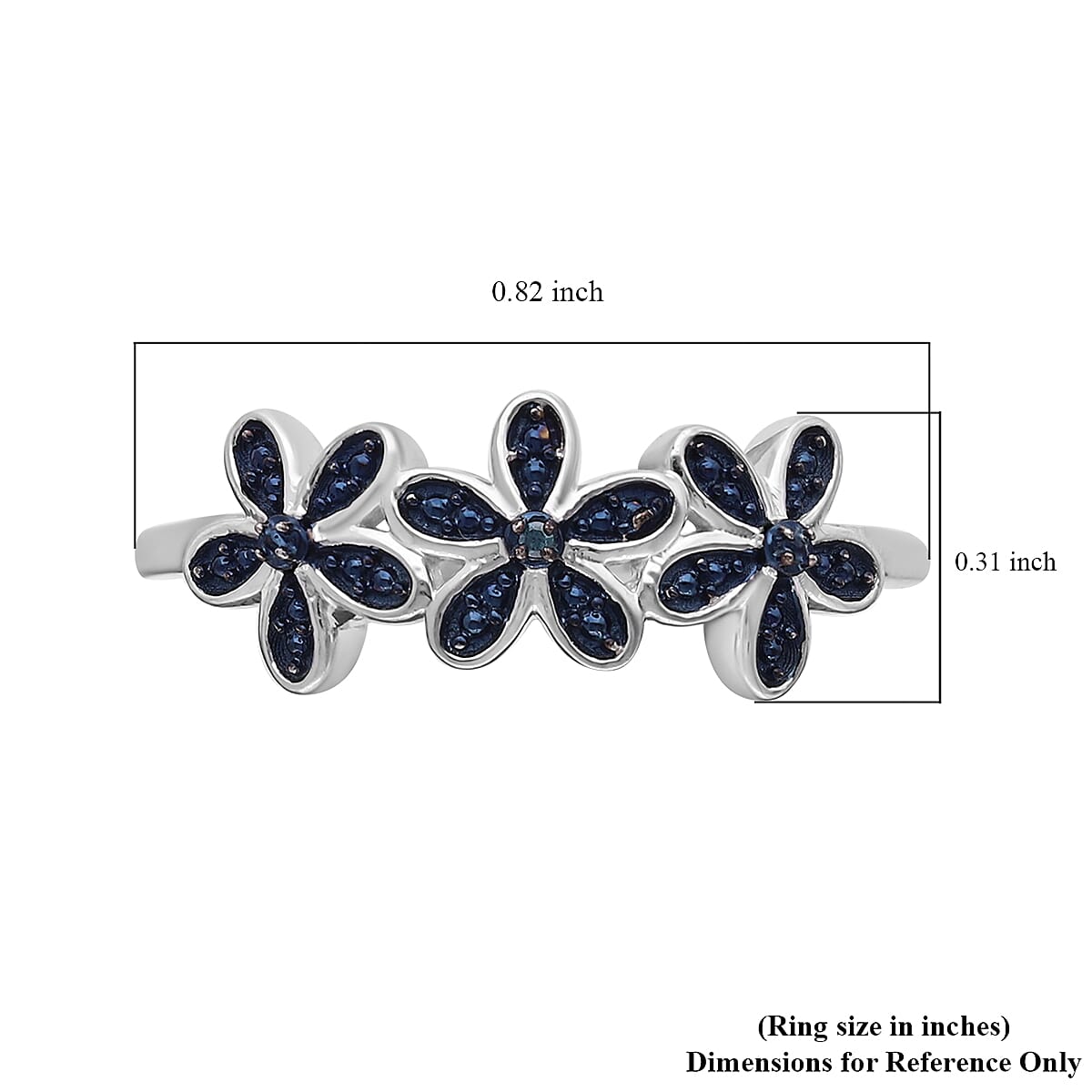 Blue Diamond Accent Floral Ring in Platinum Over Sterling Silver (Size 10.0)