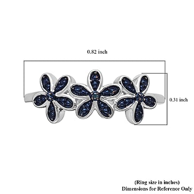 Blue Diamond Accent Floral Ring in Platinum Over Sterling Silver (Size 10.0)
