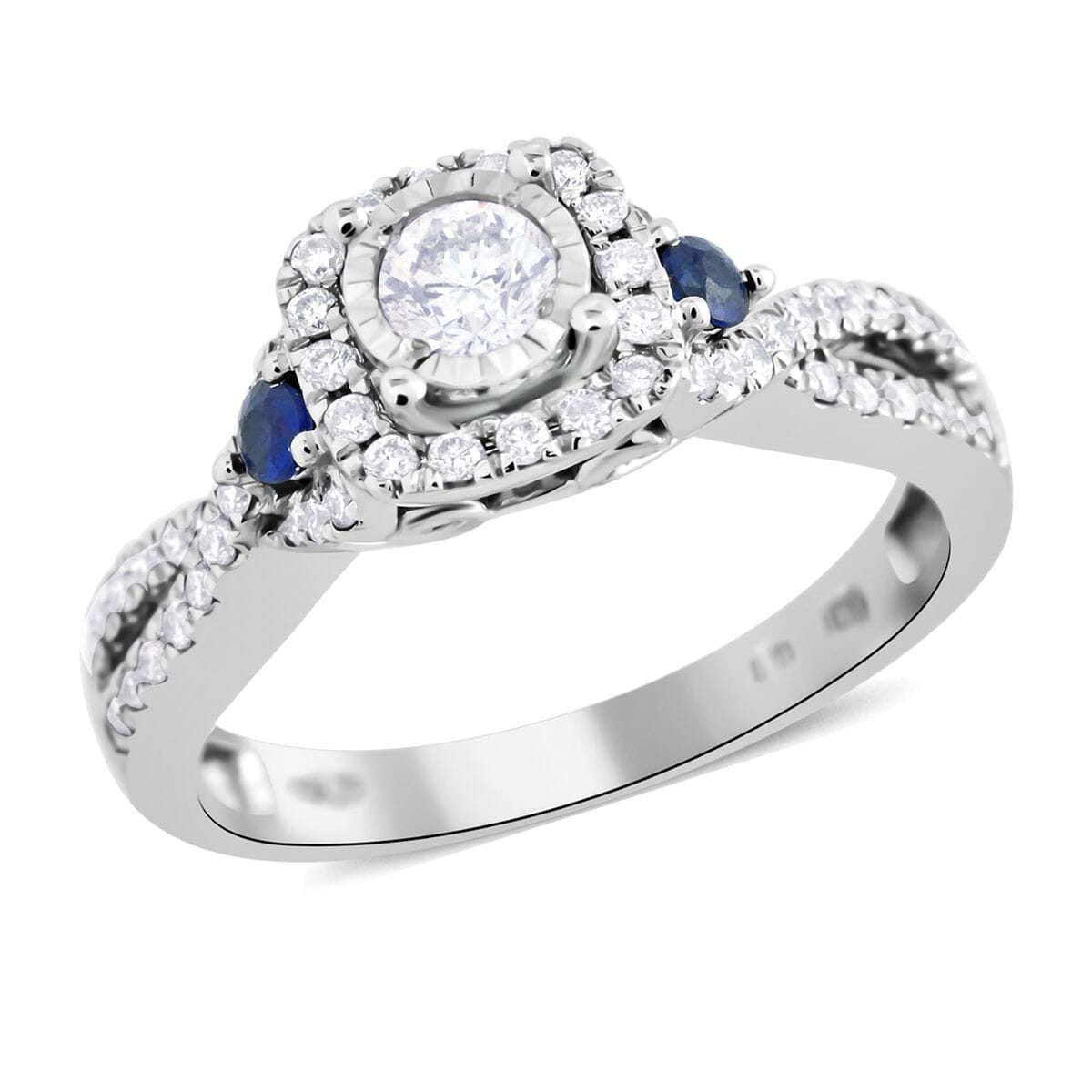 10K White Gold Blue Sapphire and G-H SI Diamond Ring (Size 7.0) 3.20 Grams 0.50 ctw image number 0