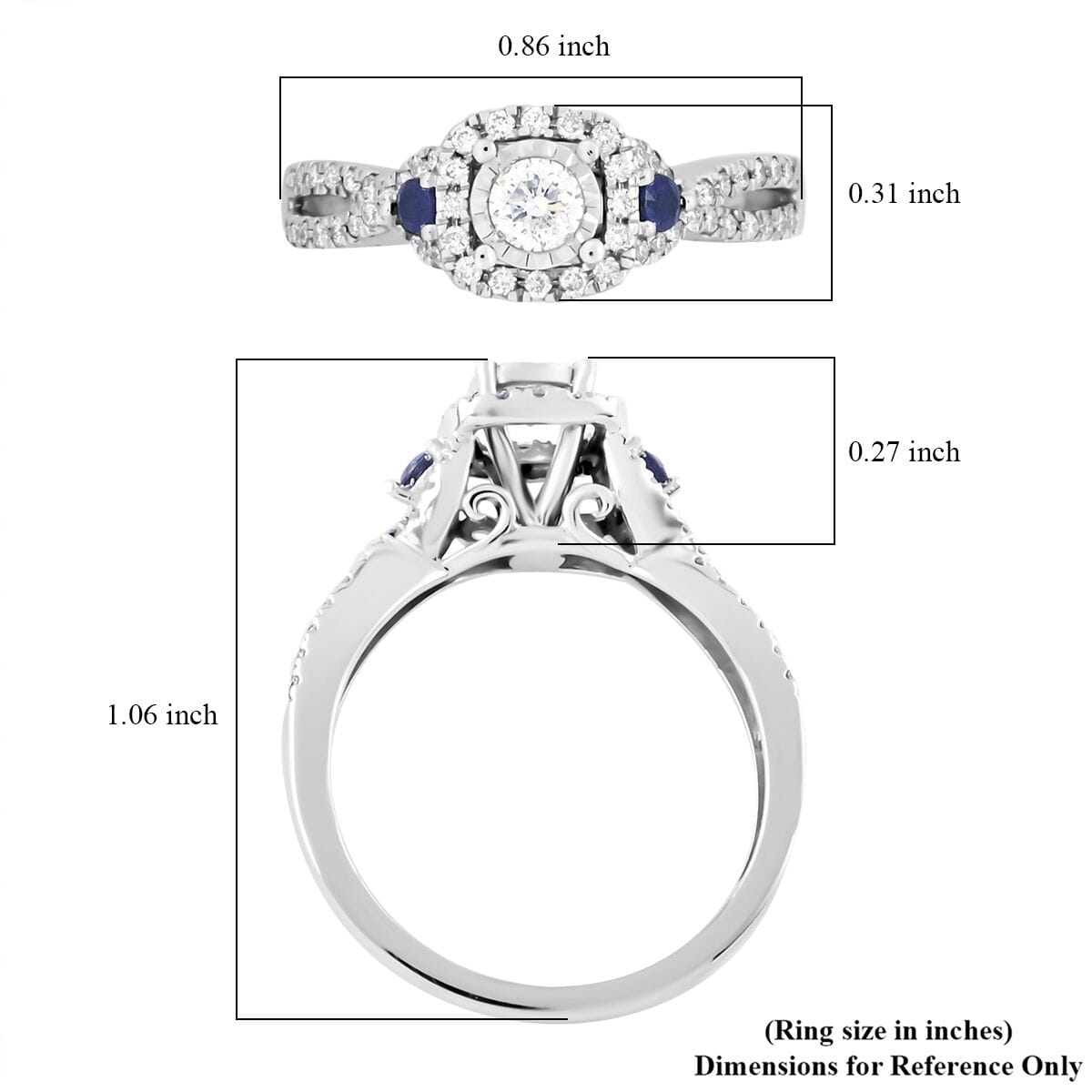 10K White Gold Blue Sapphire and G-H SI Diamond Ring (Size 7.0) 3.20 Grams 0.50 ctw image number 4